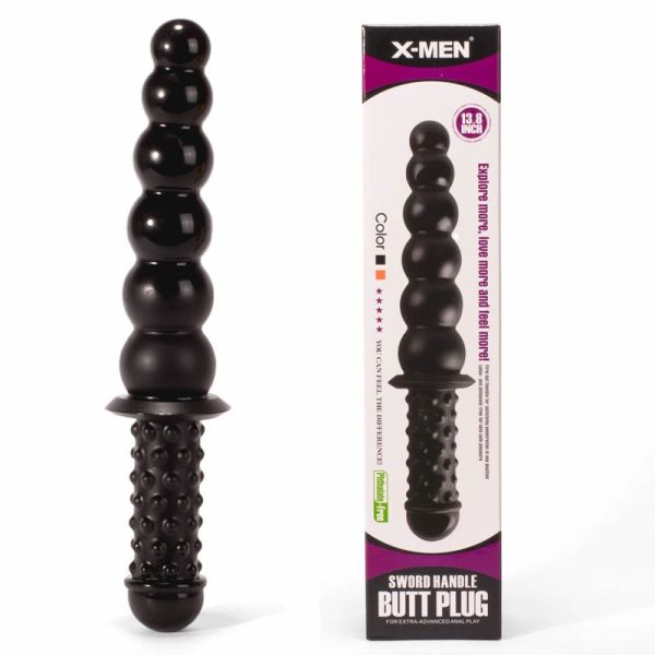 X-MEN Sword Handle crni dvostrani dildo od PVC-a — 35 cm, prečnik do 6 cm — XMEN3018